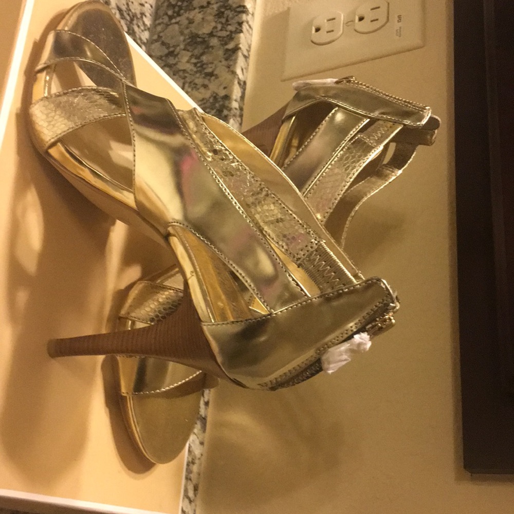 Michael Kors Zoe Cross Strap Metallic Leather Heel